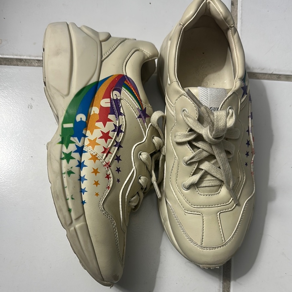 Gucci Cream Sneakers with Rainbow Star Design